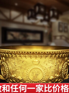 纯铜招財进宝特大号聚宝盆铜缸香炉居家用客厅柜台风水招財摆件