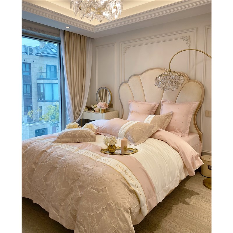 法式轻奢四件套全棉提花刺绣100支长绒棉拼接2米双人被套床单床品