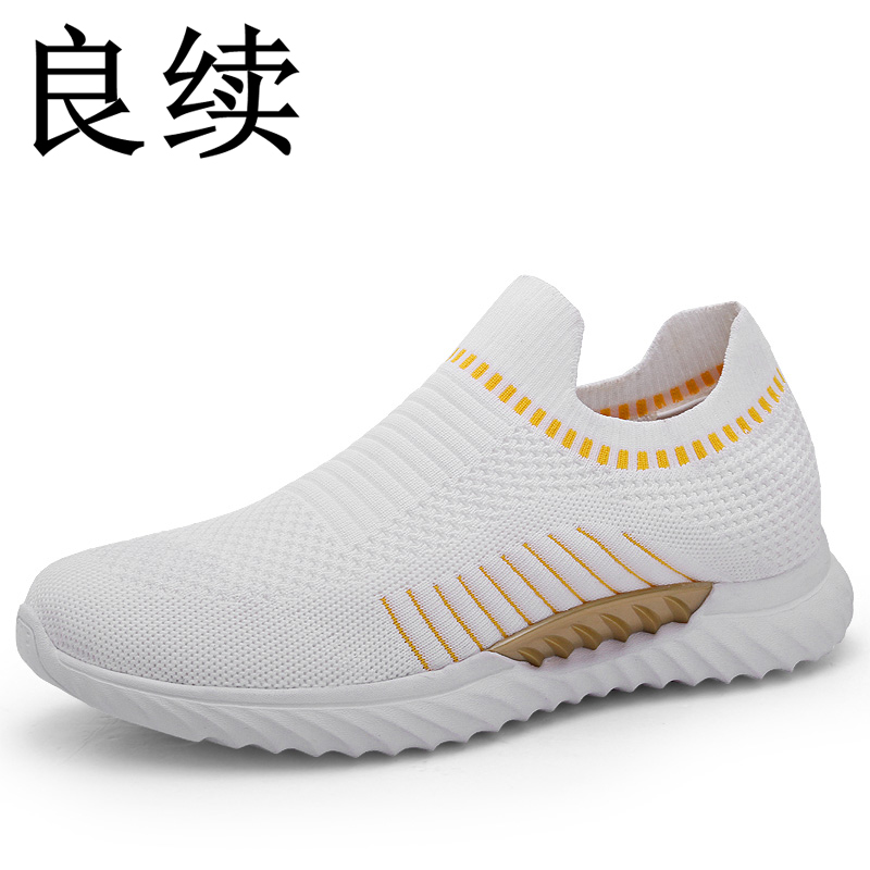 冬季内增高男鞋8cm休闲套脚小白鞋隐形增高鞋10cm韩版透气飞织鞋