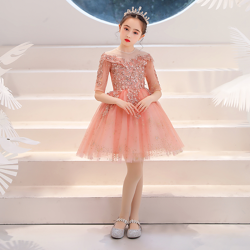 女童公主裙蓬蓬儿童晚礼服小孩走秀花童婚纱生日主持人钢琴演出服