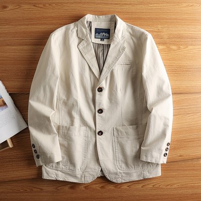 美式复古休闲西装男宽松大码全棉便服春秋纯棉单西新款小西服外套