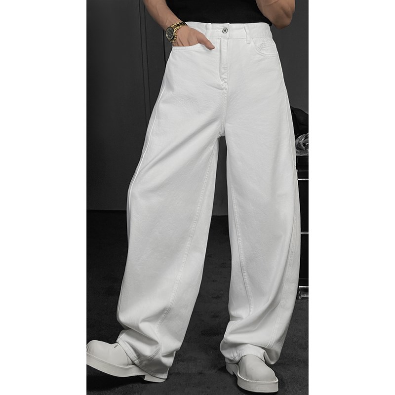 龙叨叨2024春夏新品美式复古解构设计款牛仔裤宽松个直筒阔腿长裤