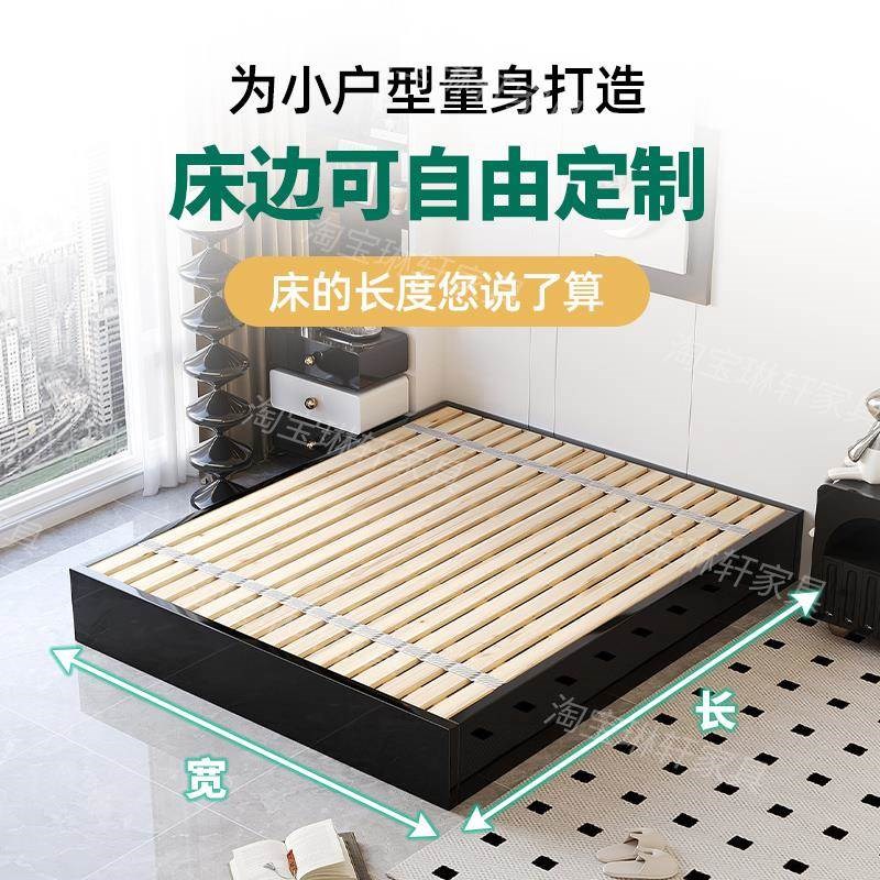 新款黑色实e木榻榻米排骨架床架小户型无床头床现代简约实木地台