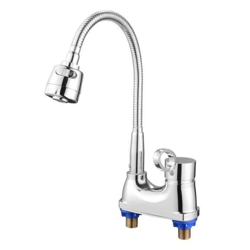 卫生间双孔冷热水水龙头全铜面盆洗脸盆旋转洗手盆三孔二合一龙头