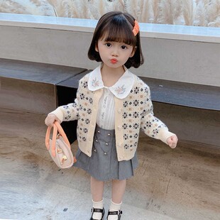 小童休闲秋季 新款 外搭 2021秋装 女童洋气毛衣外套春秋儿童针织开衫