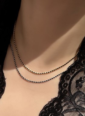 简约编织麻花细黑绳项链女百搭装饰锁骨链925银金色混搭叠戴颈链