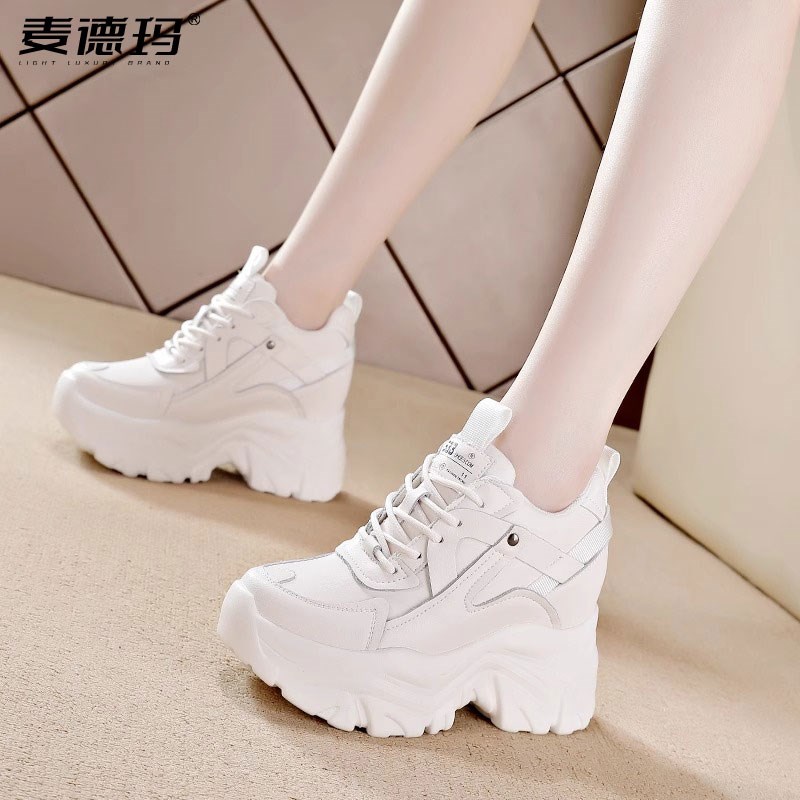 真皮老爹鞋女2025春夏新款厚底女鞋透气爆款内增高休闲小白鞋10CM