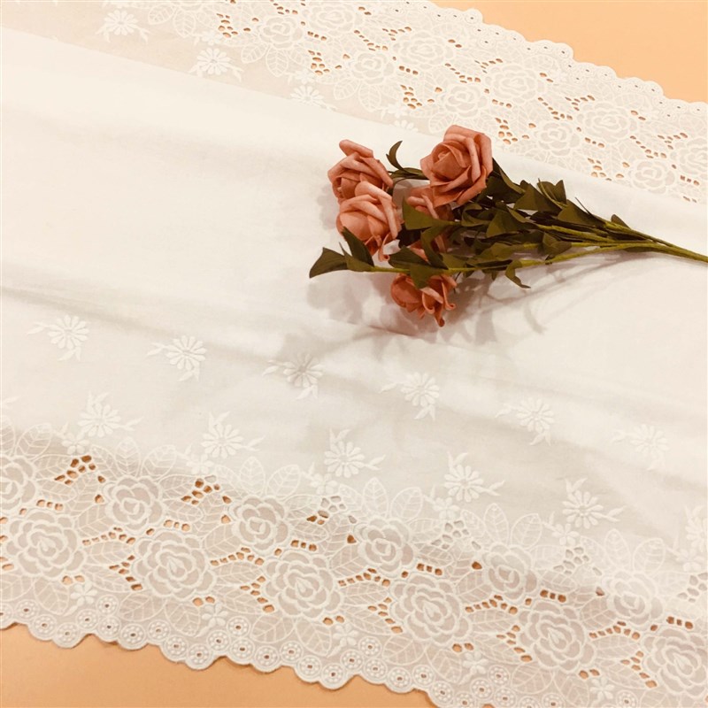 现货女装裙摆边打孔绣花布料连衣裙童装裙摆波浪边镂空刺绣面料