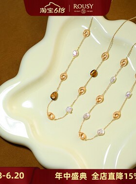 《可可曲奇》复古设计感小众氛围感天然珍珠虎眼石纯银锁骨项链女