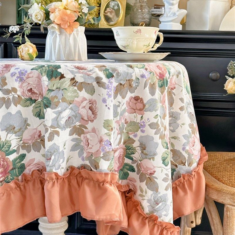 美式复古玫瑰庄园纯棉田园风庭院阳台桌布法式花边餐桌布茶几台布,居家布艺,桌布,淘宝优惠券,粉丝福利购,淘宝优惠卷