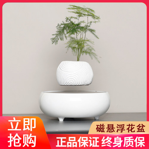 反重力磁悬浮陶瓷花盆创意小植物盆栽家居办M公室客厅桌面装饰摆