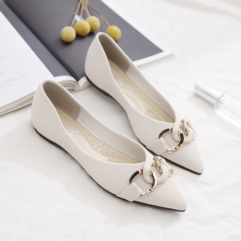单鞋女2021年新款春秋季百搭浅口鞋子软皮软底夏款尖头平底豆豆鞋