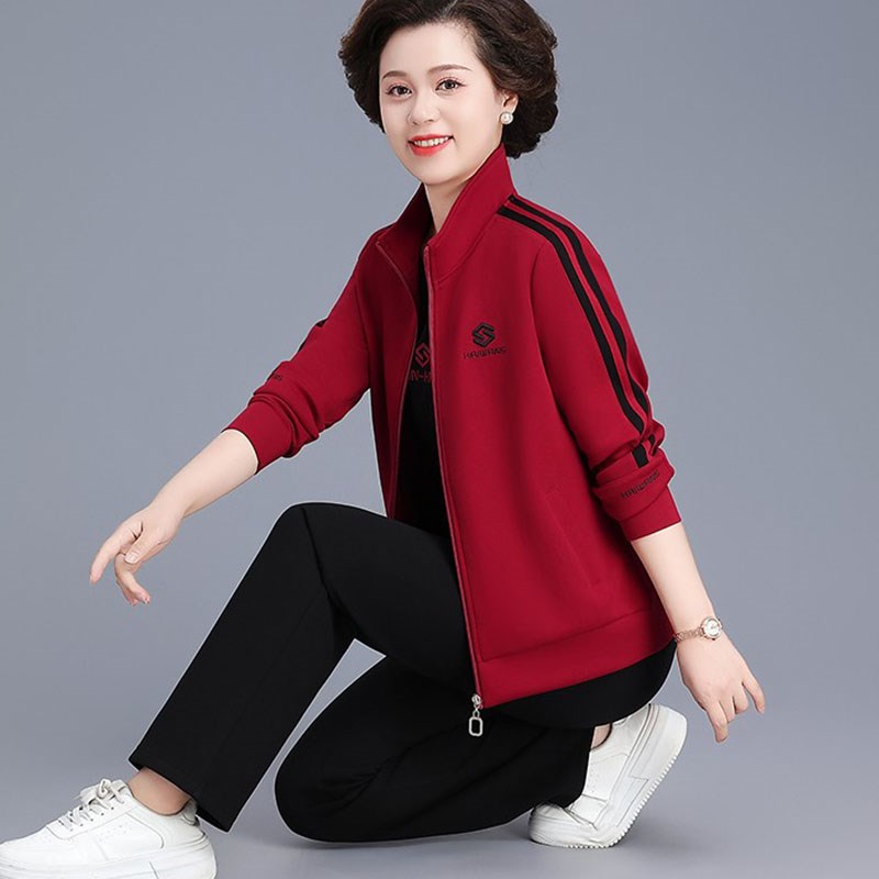 中老年运动服套装女春秋洋气大码中年妈妈秋装外套休闲晨练三件套