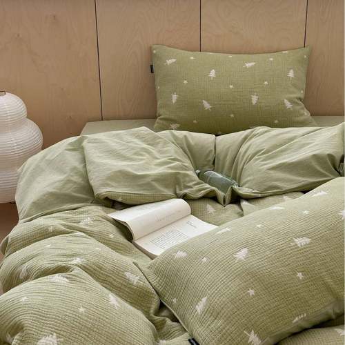 可爱软萌软绵水洗三层纱色织提花幼儿园宿舍三四件套家用简约