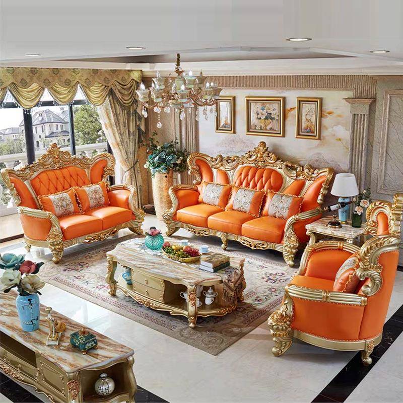 欧式沙发实木真皮奢豪华别墅大户型双面雕花别墅法式宫廷123组合