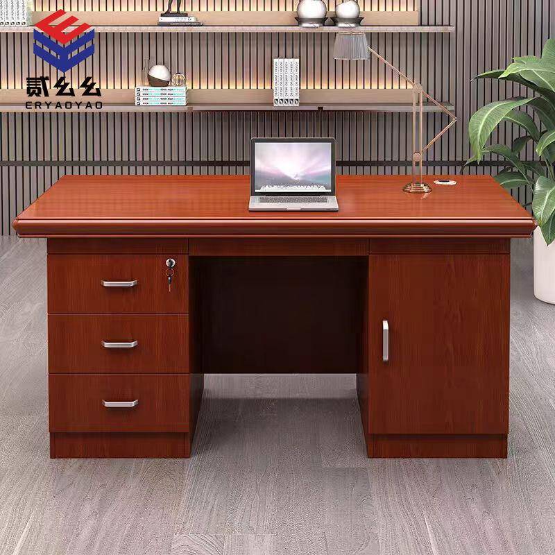 单人办公桌油漆中式实木皮职员双人位教师财务单位电脑桌办公家具