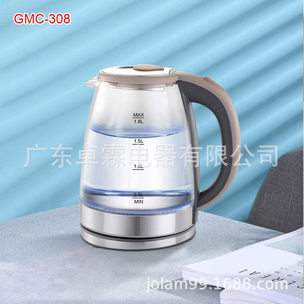 出口外贸电热水壶1.8L大容量LED玻璃烧水壶防干烧电水壶GMC-308