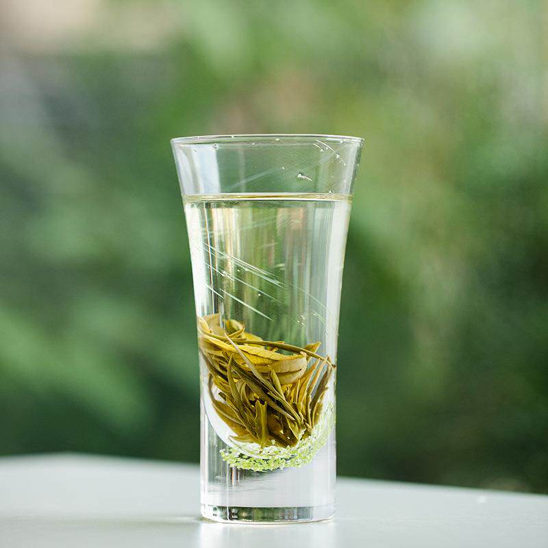 且来夜光玻璃绿茶杯专用泡茶杯高端水晶玻璃猴魁杯防烫单层透明杯