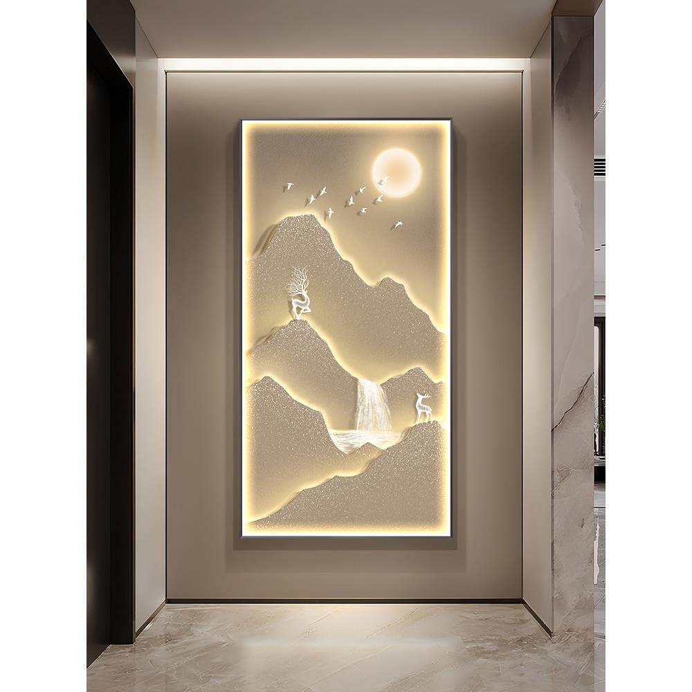 现代轻奢入户玄关装饰画高级感走廊过道挂画山水画高档大气壁灯画