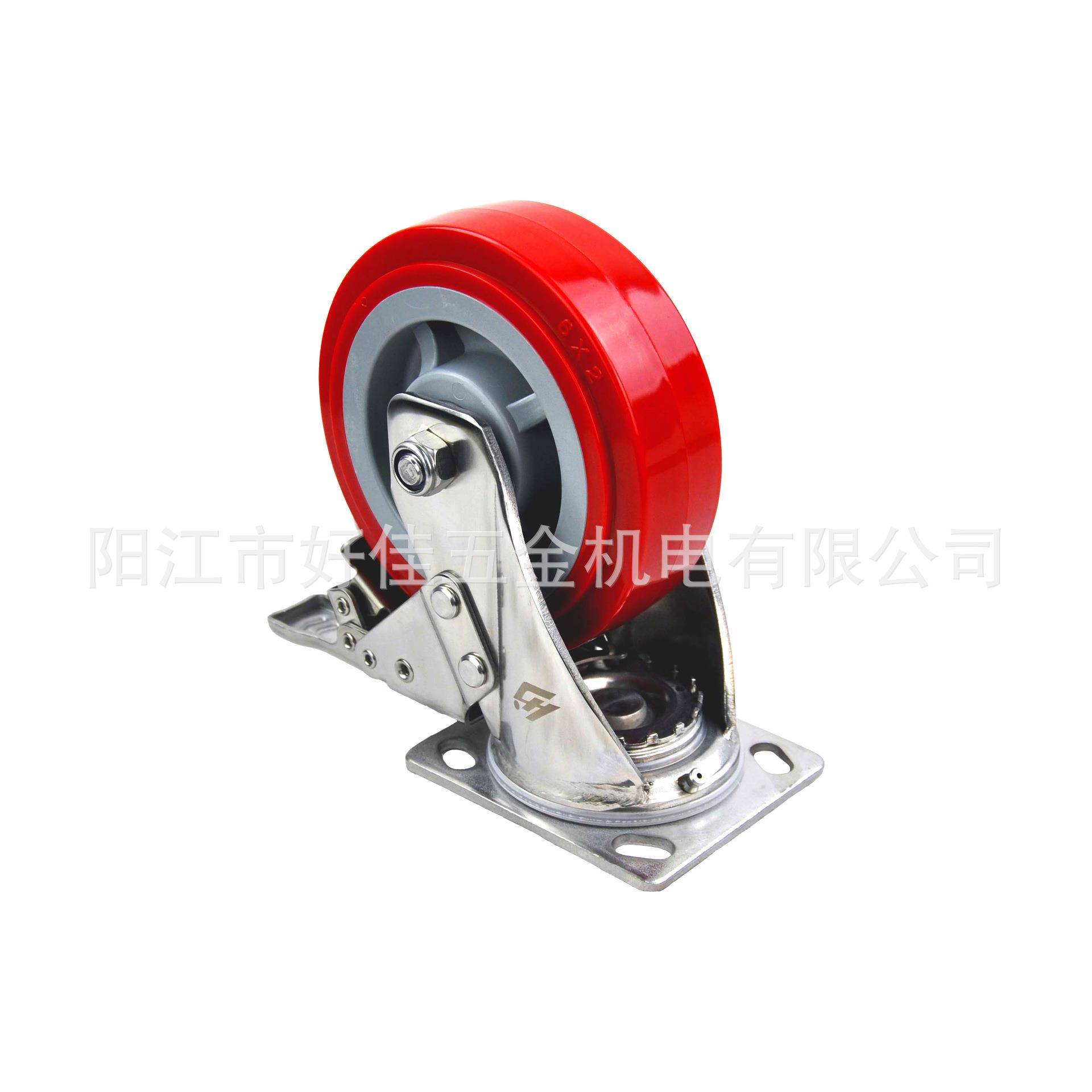 6X2重型304全不锈钢平板双刹车聚氨脂PU脚轮