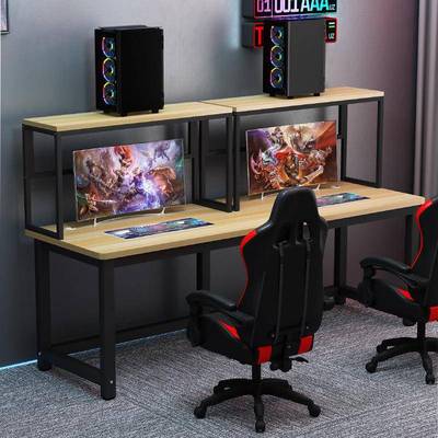 电竞桌椅套装网吧游戏桌双人家用电脑机箱一体桌置物架组合办公桌
