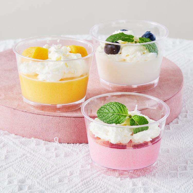 名誉透明一次性130毫升塑料甜品杯布丁杯带盖子勺子