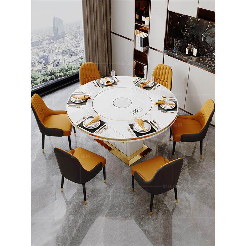 岩板餐桌轻奢多功能电磁炉可变圆形现代简约家用暖菜转盘吃饭桌子