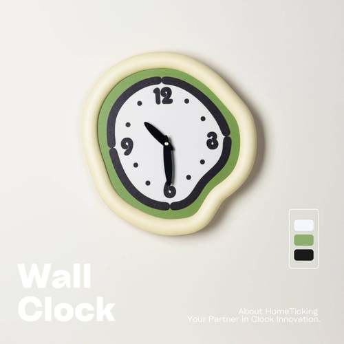 免打孔奶油风绿边静音钟日韩极简卧室装饰挂钟现代创意简约