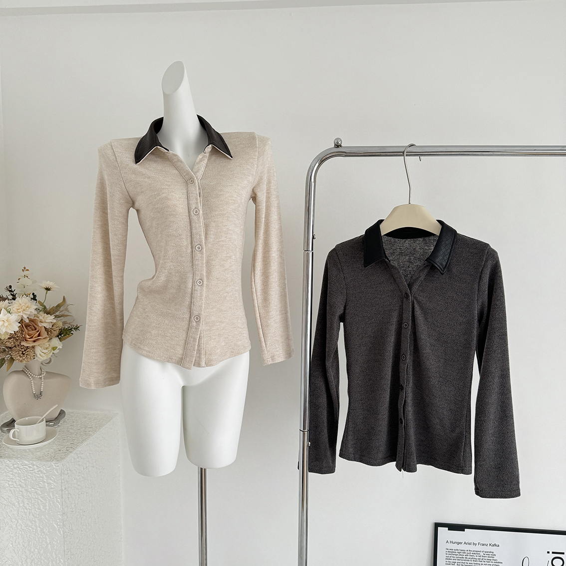 ACHI大也池交叉V领提花蕾丝衫女纯欲性感修身显瘦长袖打底衫上衣