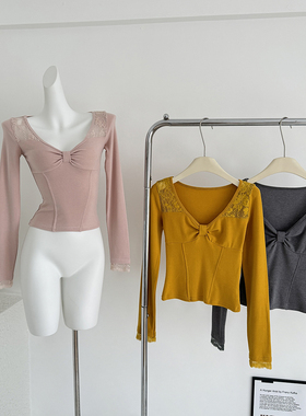 复古绿色亨利领内搭针织打底衫女冬季新款巨好看毛衣小上衣