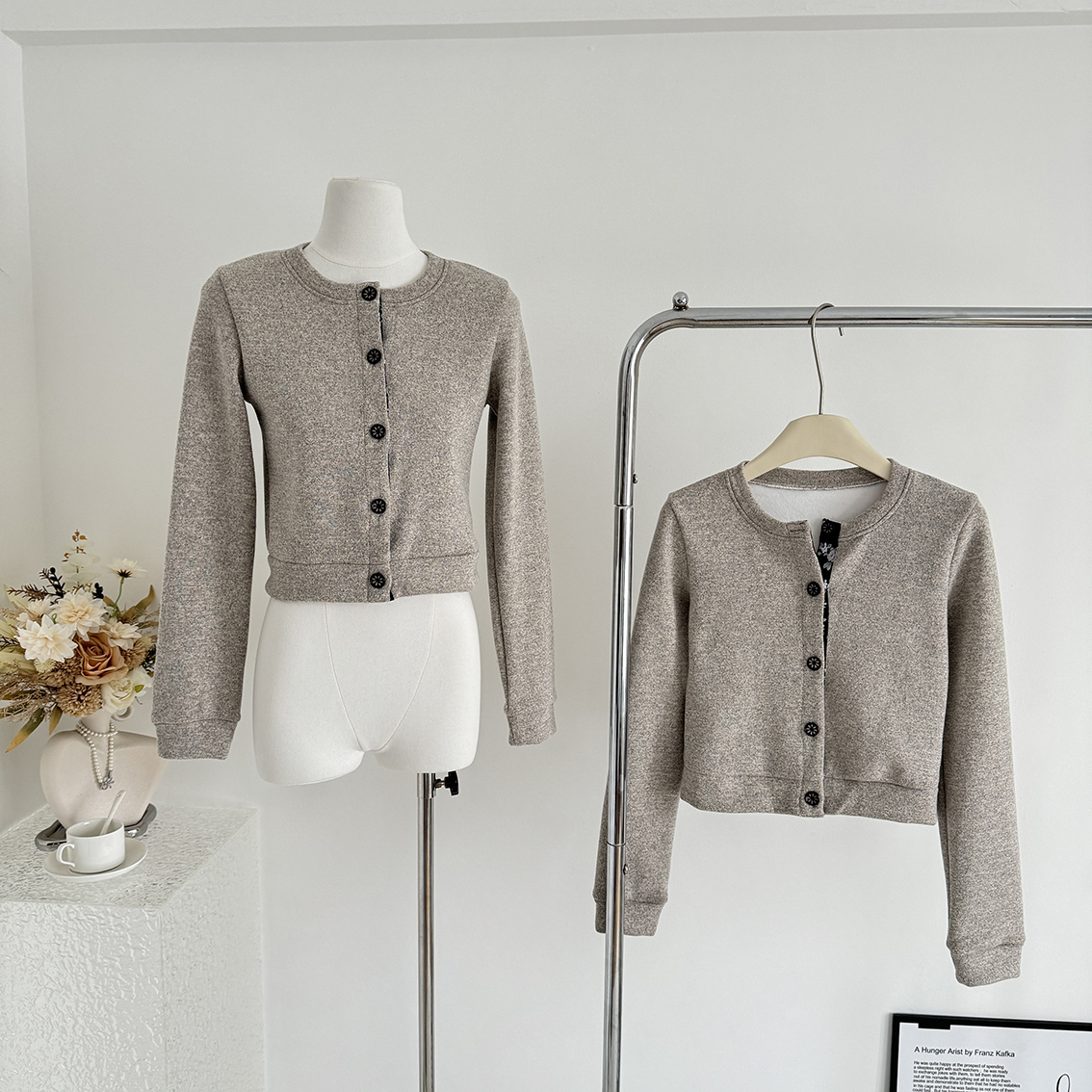 obliviate一忘皆空 糖水日记-拼接门襟木质扣羊毛开衫打底上衣女