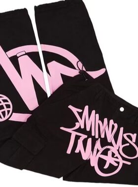 美式复古工装裤minus two街头口袋高腰星球裤直筒印花嘻哈y2k潮男