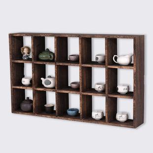 博古架实木中式多宝格子挂墙壁挂式多宝阁墙上摆件茶叶置物架小型