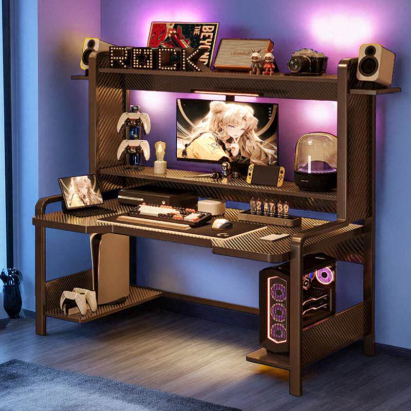 台式电脑桌家用卧室小型电脑桌书架一体电竞桌置物架套装可放主机