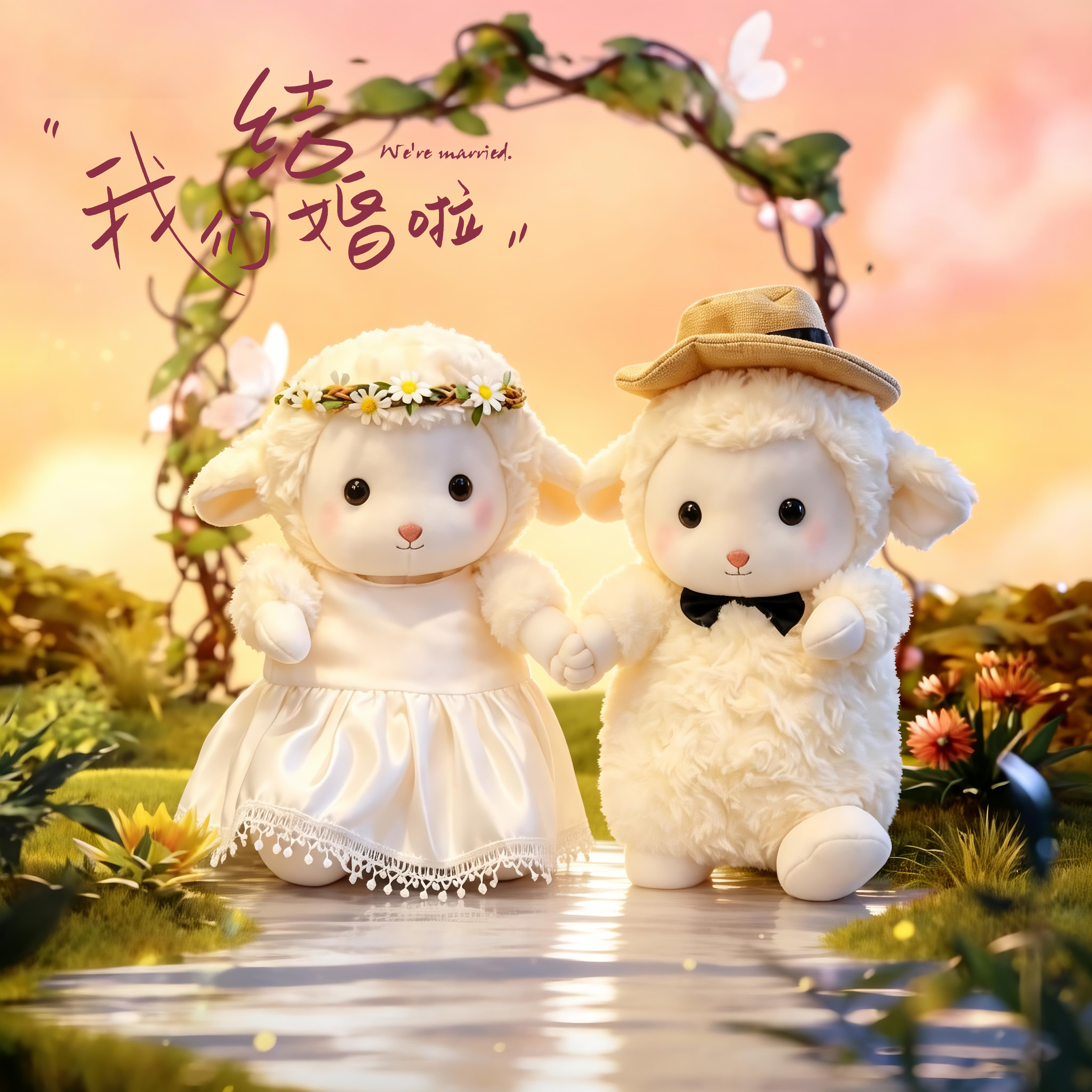 新婚小羊压床娃娃一对结婚新款高档婚房布置陪嫁公仔送新人礼物