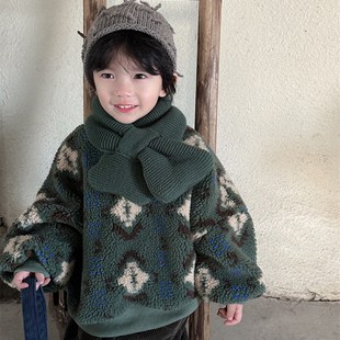 暮晨家新款冬装2023男童加绒半高领卫衣儿童加厚羊羔毛毛衣外套