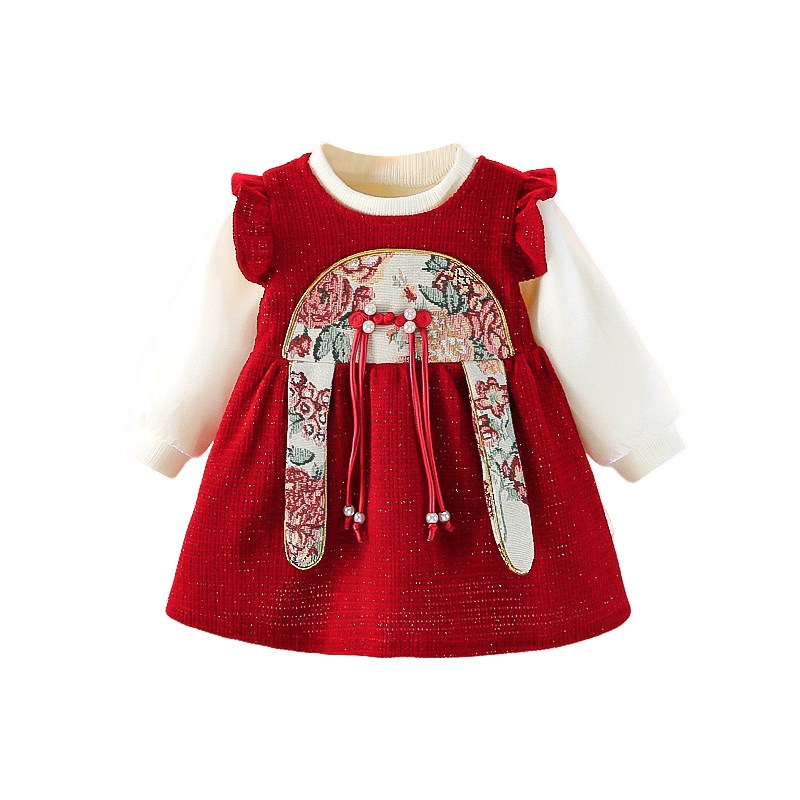 周岁女宝宝礼服连衣裙秋冬女童加绒抓周宴公主裙冠衣唐装儿童套装