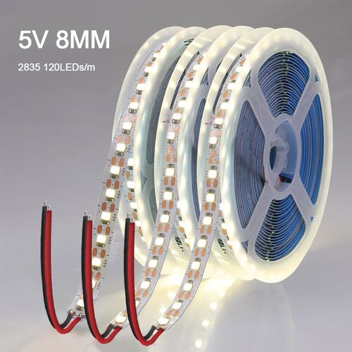 led灯带5V120灯每米2835贴片裸板自粘5mm宽8mm一灯一剪软灯条5伏