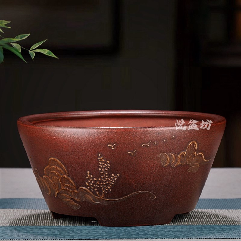 高端精品铁画轩紫砂花盆小多肉盆景盆文竹菖蒲金弹子黄杨圆形斗盆