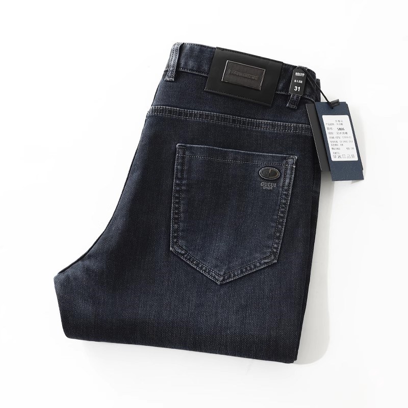 商场订单!商务直筒百搭深蓝色弹力柔软牛仔裤男秋冬加厚款休闲裤