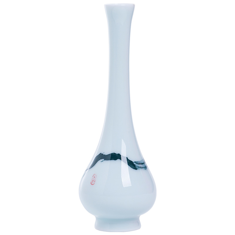 手绘墨彩花瓶小玉净瓶家居摆件花道禅意景德镇陶瓷装饰茶具器