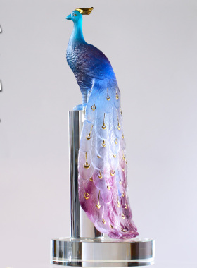 琉璃孔雀贴金摆件居家客厅玄关装饰摆放婚庆乔迁送礼高档工艺礼品