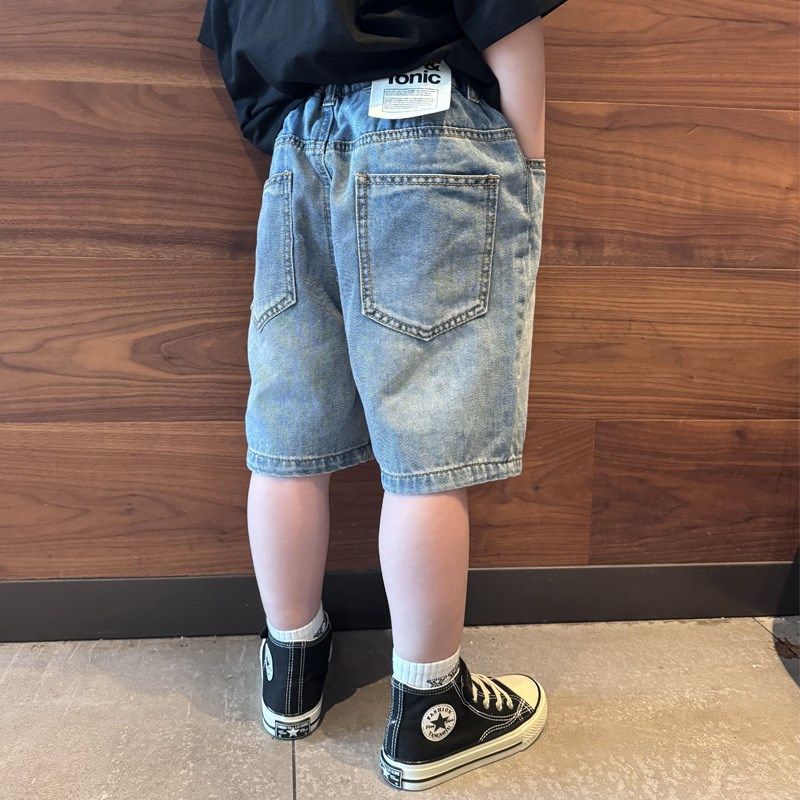 男童牛仔短裤休闲宽松浅蓝简约2024夏季薄宝宝小中大儿童五分裤子