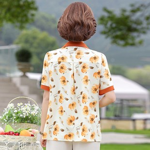 50中老年女洋气上衣衬衫 T恤套装 两件套 气质雪纺短袖 中年妈妈夏装