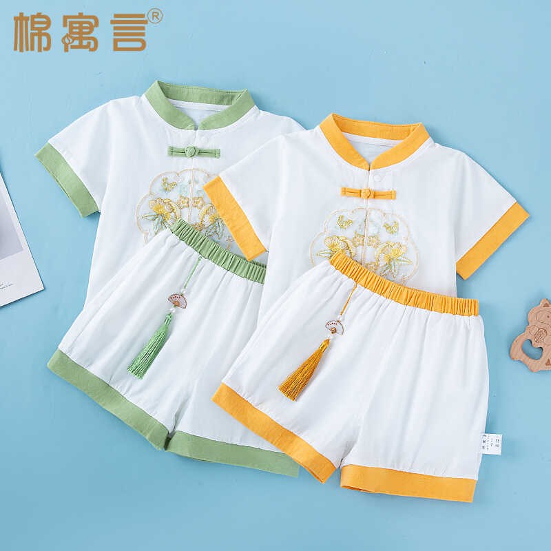 夏季婴儿套装国风衣服新中式男童女童洋气夏装唐装宝宝短袖两件套