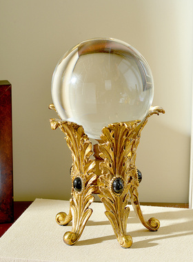 欧式美式水晶配铜水晶球软装饰品摆设品 别墅客厅玄关奢华摆件