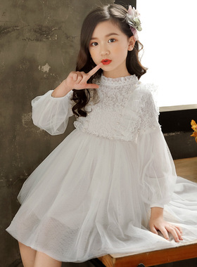 春秋冬季女童装大红色公主裙儿童蕾丝连衣裙演出礼服蓬蓬白纱裙子