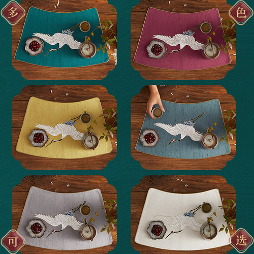 中式圆桌仙鹤扇形餐桌垫高档碗垫酒店中国风隔热餐盘垫餐具垫