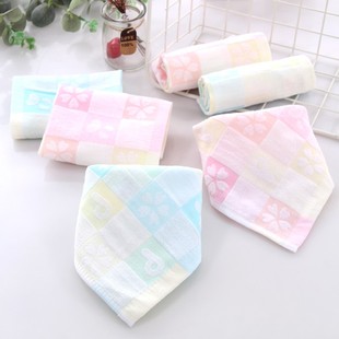 图强4条装纯棉纱布方巾婴儿童宝宝柔软口水巾薄款洗脸小毛巾手帕