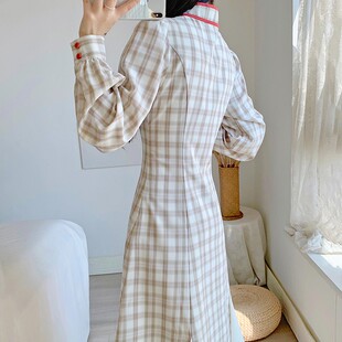 格子改良旗袍连衣裙 显瘦气质高级感复古时尚 秋冬2021新款 裙子修身